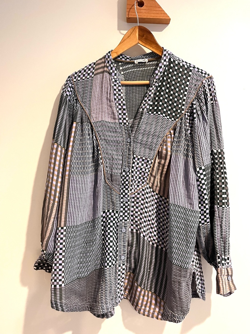 Free People Intimately Tunic Top Shirt Patchwork Button  Large
